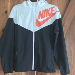Nike Black and White Jacket with Orange Accents (Youth Windbreaker)